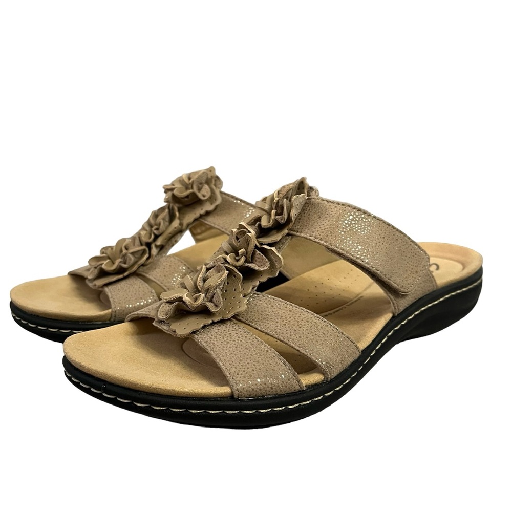 Clark’s Leather Slide Sandals Laurieann Judi Size 7 M SAND Tan NWOT